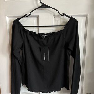 Fashion Nova Black Ribbed Crop Top Off The Shoulder